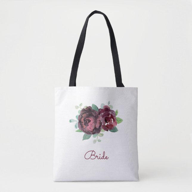 Tote Bag Aquarelle Rose Bourgogne (Devant)