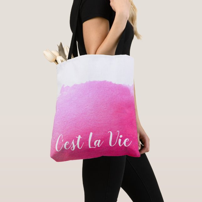 Tote Bag Aquarelle rose C'est La Vie (De près)