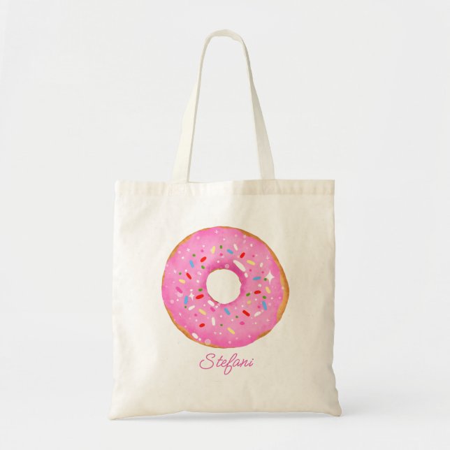 Tote Bag Aquarelle rose chaud mignonne Donut & Sprinkings p (Devant)