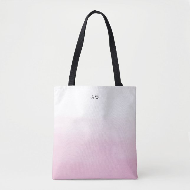 Tote Bag Aquarelle rose clair Ombre Monogramme moderne (Devant)