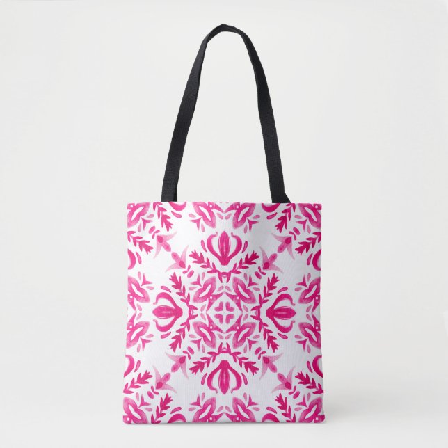 Tote Bag Aquarelle rose : conception géométrique des carrea (Devant)