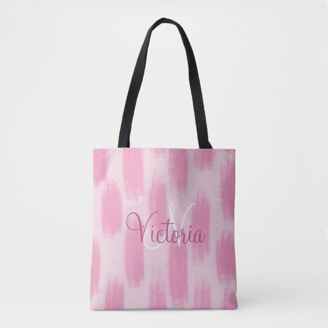 Tote Bag Aquarelle rose customisée Abstraite moderne tendan (Devant)