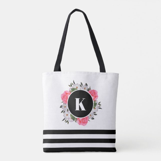 Tote Bag Aquarelle rose et blanc Roses Cercle Wreath (Dos)