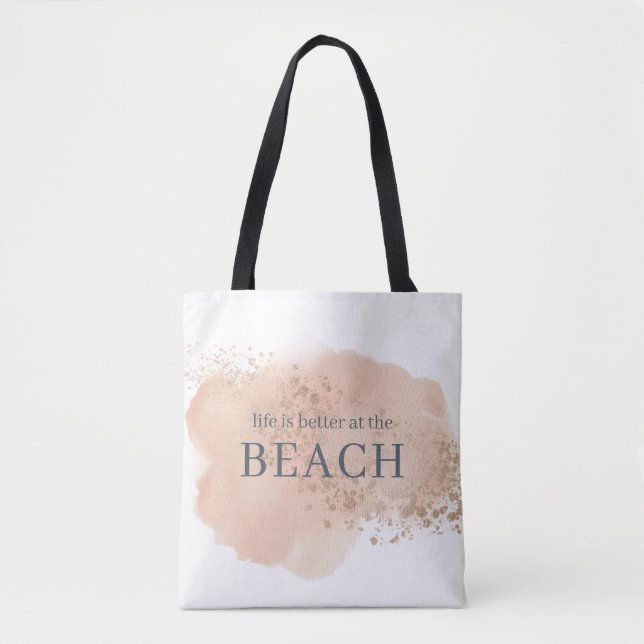 Tote Bag Aquarelle rose et bleu plage (Devant)