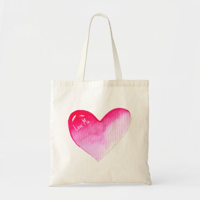Tote Bag Aquarelle rose et rouge coeur pop art valentine (Devant)