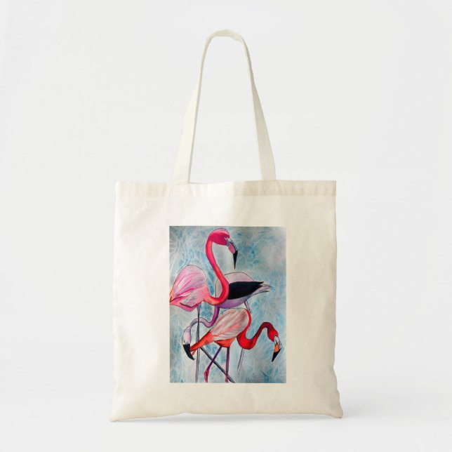 Tote Bag Aquarelle rose flamand coloré (Devant)