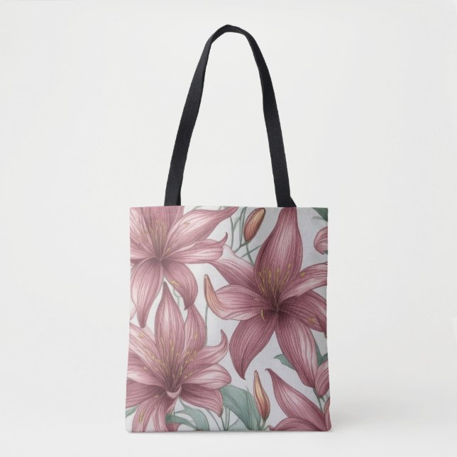 Tote Bag Aquarelle rose Fleurs Lys (Devant)