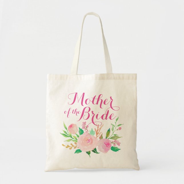 Tote Bag Aquarelle rose florale "Mère de la mariée" (Devant)