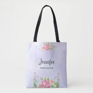 Tote Bag Aquarelle rose moderne Cadre Floral