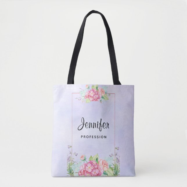 Tote Bag Aquarelle rose moderne Cadre Floral (Devant)
