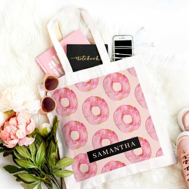 Tote Bag Aquarelle rose moderne Motif avec nom (Créateur téléchargé)
