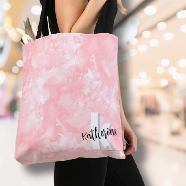 Tote Bag Aquarelle rose Monogramme initial (Modern Pink Watercolor Initial Monogram Tote Bag)