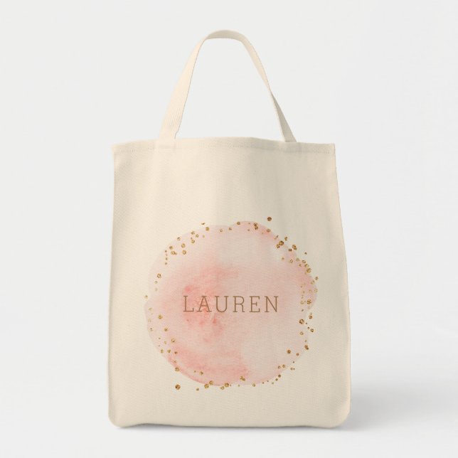 Tote Bag Aquarelle rose pâle Cercle Épicerie personnalisée (Devant)