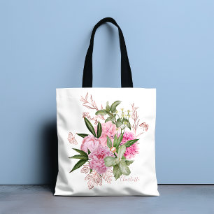Tote Bag Aquarelle rose Peonies Rose Gold Butterfly Nom