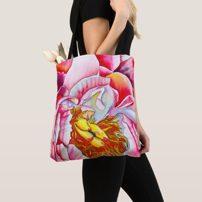 Tote Bag Aquarelle rose Peony (De près)