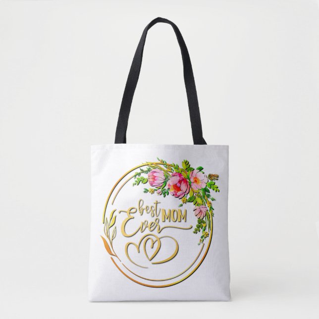 Tote Bag Aquarelle rose Rose Rose et or meilleure maman jam (Devant)