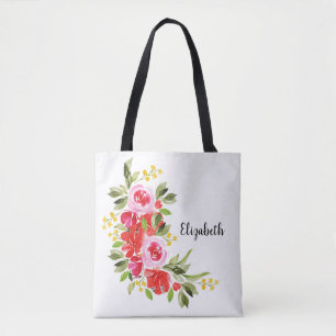 Tote Bag Aquarelle rose rouge Épaule florale