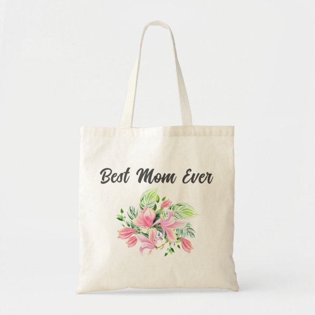 Tote Bag Aquarelle rose Vert Floral Meilleure Maman Jamais (Devant)