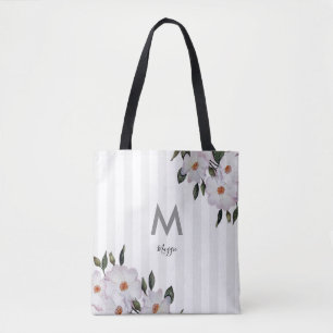 Tote Bag Aquarelle Roses roses Ballerina Floral Monogramme