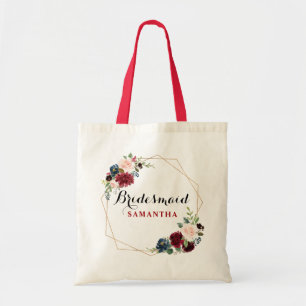 Tote Bag Aquarelle rouge Bourgogne cadeau Floral Bridesmaid