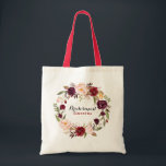 Tote Bag Aquarelle rouge Bourgogne cadeau Floral Bridesmaid<br><div class="desc">Aquarelle romantique Bourgogne Rouge Marine Florale Rustique Boho Mariage / nuptiale douche femme de ménage sac fourre-tout cadeau. Parfait pour un mariage d'automne/mi-été. Le design comprend un bouquet époustouflant de bordeaux / Marsala, pêche, fleurs marines avec feuilles assortis. S'il vous plaît trouver d'autres modèles et variantes dans mon magasin "blissweddingpaperie"....</div>