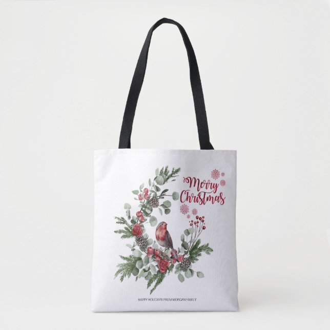 Tote Bag Aquarelle Rouge Cardinal Bird Wreath (Devant)