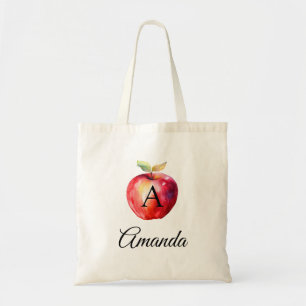 Tote Bag Aquarelle Rouge Nom de la pomme Monogramme