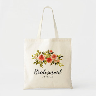 Tote Bag Aquarelle Rouge Roses Mariage Bridesmaid