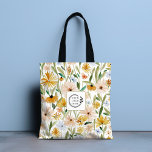 Tote Bag Aquarelle rustique Fleurs sauvages Logo Code QR<br><div class="desc">Aquarelle rustique Fleurs sauvages Ajouter Logo QR Code Entreprise Sacs fourre-tout dispose d'un motif floral moderne aquarelle en orange, rose, bleu et vert avec votre logo d'entreprise personnalisé avec votre QR Code personnalisé au verso. Parfait pour les cadeaux d'entreprise, l'école, les sports, la salle de gym, les voyages et plus...</div>