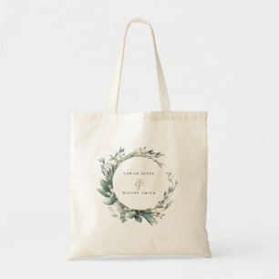 Tote Bag Aquarelle rustique Mariage de serrure vert feuilla
