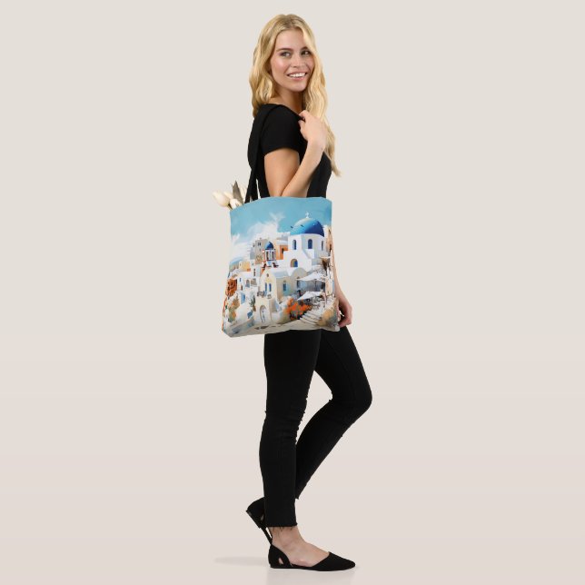 Tote Bag Aquarelle Santorin (Sur le modèle)