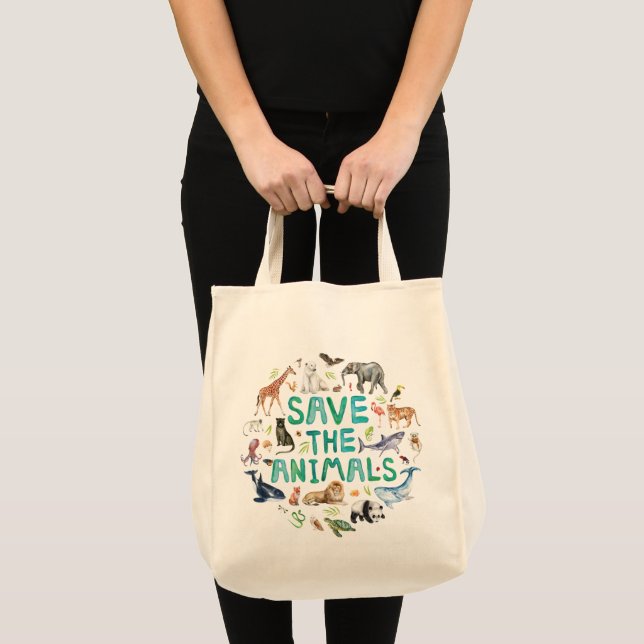 Tote Bag Aquarelle Sauvez les animaux Fourre-tout (Devant (produit))
