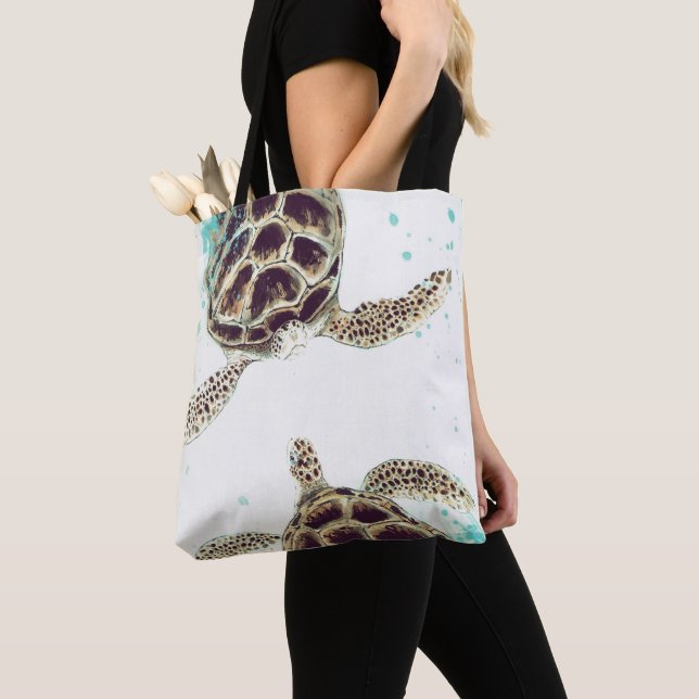 Tote Bag Aquarelle Sea Turtle Love Designer (De près)