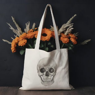 Tote Bag Aquarelle Skeleton Head Gothique Personnalisé Mono