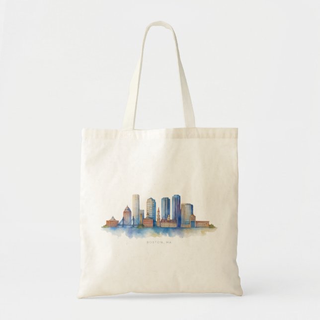 Tote Bag Aquarelle Skyline de Boston City | MA Boston moder (Devant)