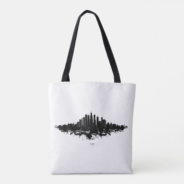 Tote Bag Aquarelle Skyline de Chicago noir et blanc (Dos)