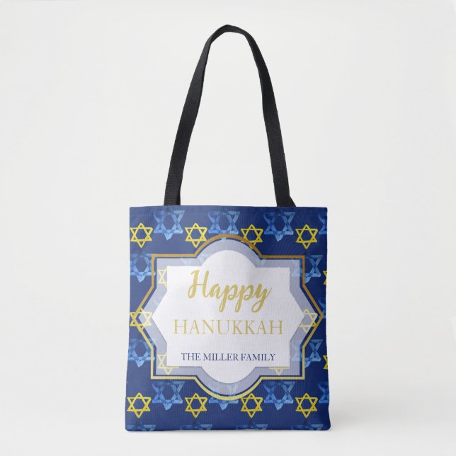 Tote Bag Aquarelle Star Of David Happy Hanoukka (Devant)