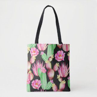 Tote Bag Aquarelle succulents : cactus motif floral.