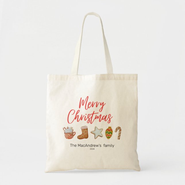 Tote Bag Aquarelle sucre de canne de boissons de Noël (Devant)