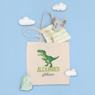 Tote Bag Aquarelle T-rex Dinosaure avec nom enfant personna