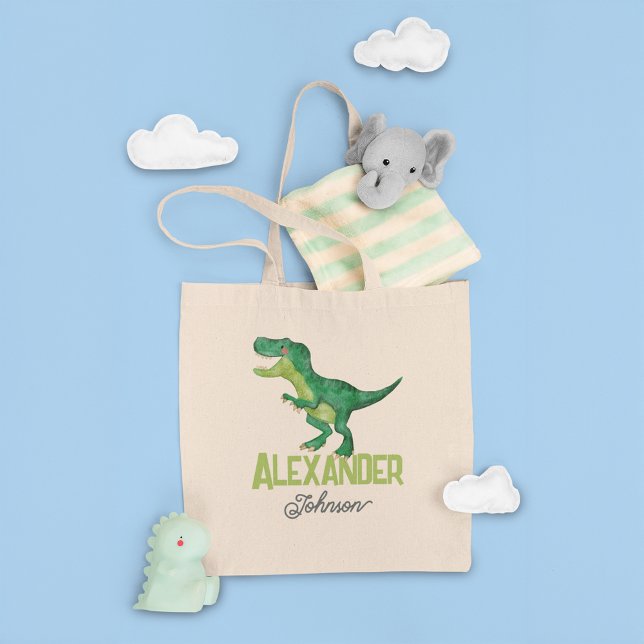 Tote Bag Aquarelle T-rex Dinosaure avec nom enfant personna (Créateur téléchargé)