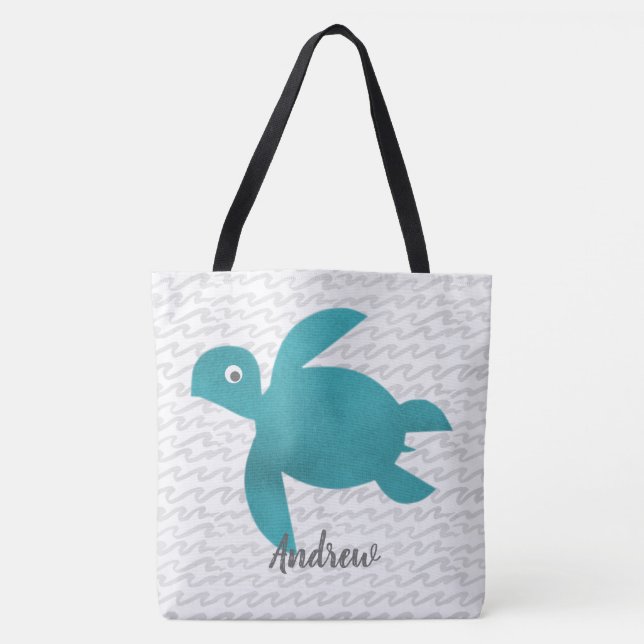 Tote Bag Aquarelle Tortue marine Shibori Wave (Devant)