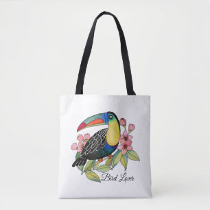 Tote Bag Aquarelle Toucan Bird Avec Fleurs
