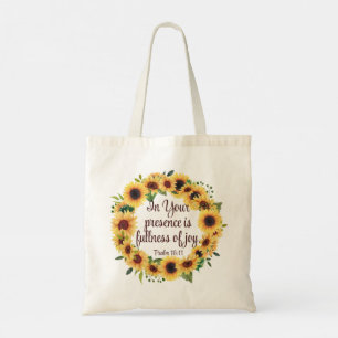 Tote Bag Aquarelle Tournesol Écriture chrétienne Joie Citat