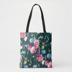 Tote Bag Aquarelle transparente motif avec fleur de pavot à