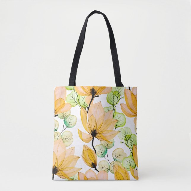 Tote Bag Aquarelle transparente motif avec fleurs de magnol (Devant)