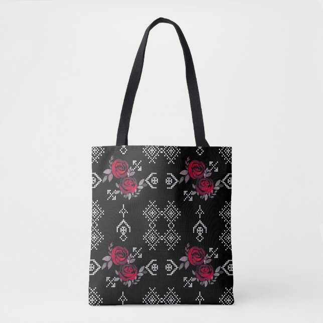 Tote Bag Aquarelle transparente rouge roses fleurs blanc ou (Devant)