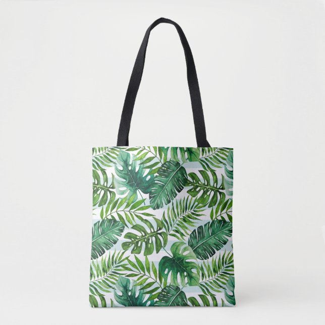 Tote Bag Aquarelle Tropical Feuilles Green Design (Devant)