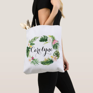 Tote Bag Aquarelle Tropical Feuilles Wreath Personnalisé