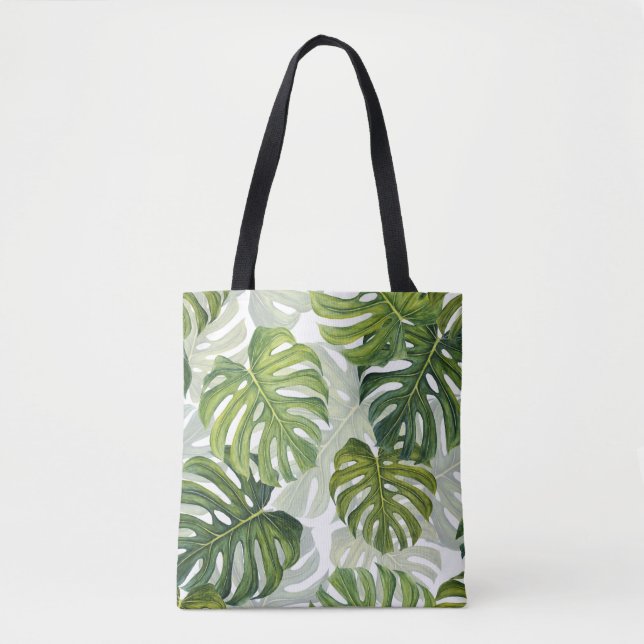 Tote Bag Aquarelle tropicale de Monstera verte (Devant)